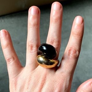 Kenneth Jay Lang Gold and Black Enamel Ring
